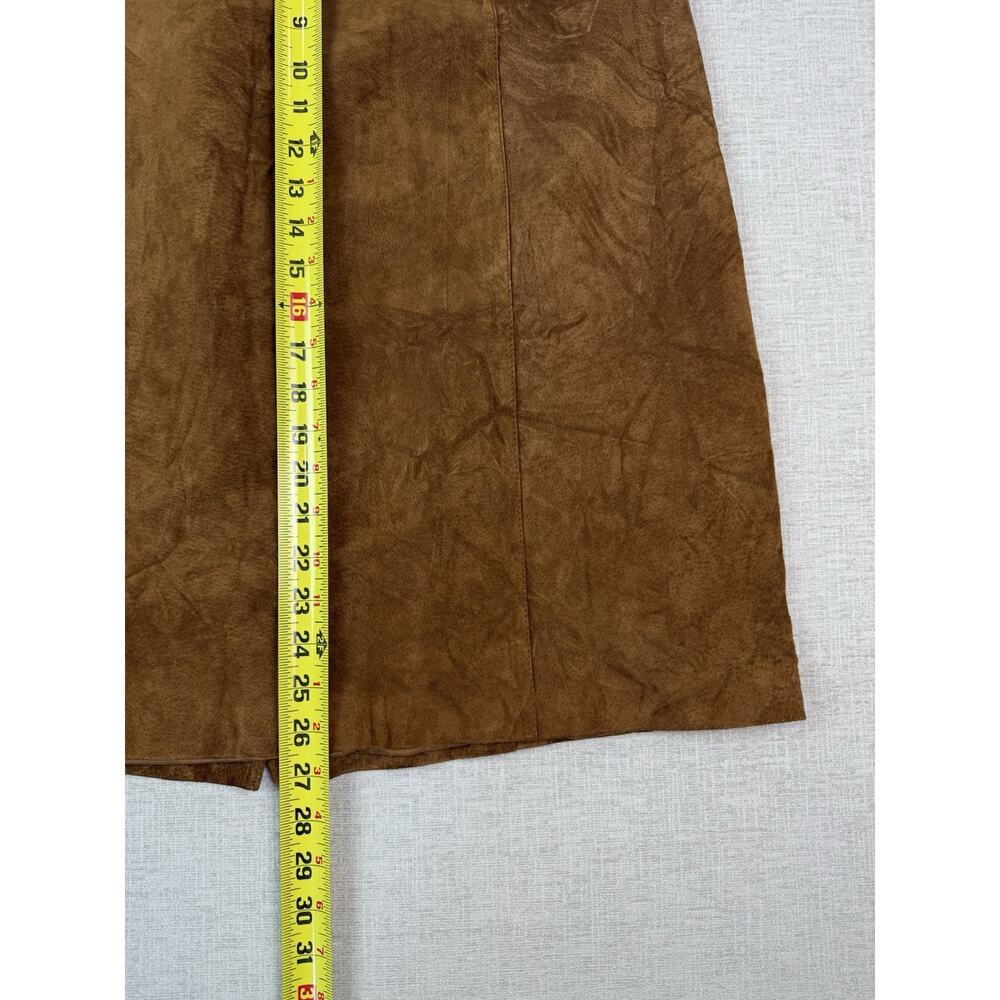 Vintage Man’s Women’s Size 18 Genuine Leather Suede Skirt Brown Midi Lined - Picture 6 of 7